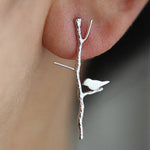 Women Fashion Bird Tree Branches Shape Earrings Concise Alloy Ear Studs Jewelry