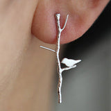 Women Fashion Bird Tree Branches Shape Earrings Concise Alloy Ear Studs Jewelry