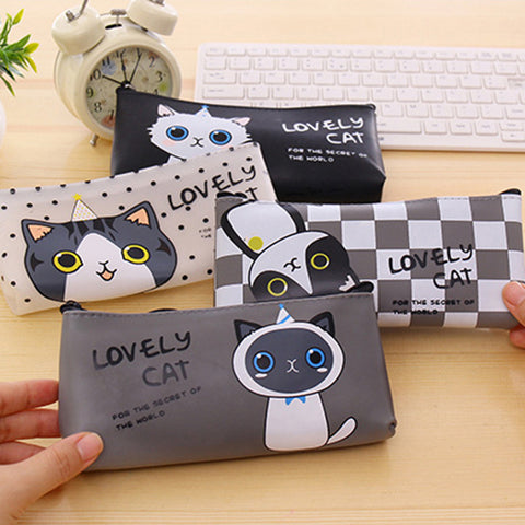 Cute Cartoon Cat Pencil Bag Waterproof Makeup Pouch Case Kids School Supplies