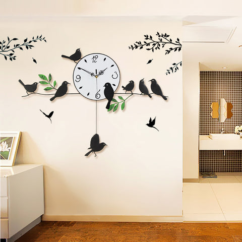 Creative Modern Birds Analog Silent Quartz Swing Wall Clock Home Decor Gift
