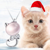 Women's Fashion Cute Kitten Rhinestone Pendant Silver Plated Chain Necklace
