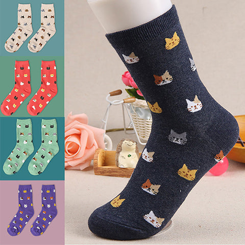 Women's Autumn Winter Stylish Cute Cat Cartoon Animal Pattern Cotton Ankle Socks