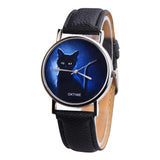 Cartoon Black Cat Round Dial Faux Leather Band Quartz Watch Women Wrist Decor