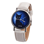 Cartoon Black Cat Round Dial Faux Leather Band Quartz Watch Women Wrist Decor