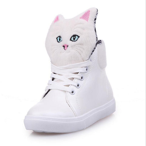 CHAISHOU 2017 ladies spring new small white shoes kitten head shoes high top shoes student leisure flat shoes