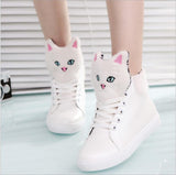 CHAISHOU 2017 ladies spring new small white shoes kitten head shoes high top shoes student leisure flat shoes