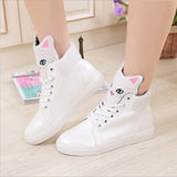CHAISHOU 2017 ladies spring new small white shoes kitten head shoes high top shoes student leisure flat shoes