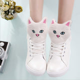 CHAISHOU 2017 ladies spring new small white shoes kitten head shoes high top shoes student leisure flat shoes