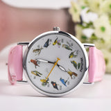 Fashion Birds Animal Round Dial Quartz Analog Women Date Shopping Wrist Watch