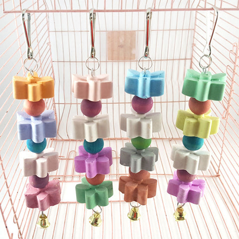 Flower Shape Bell Parrot Toy Pet Bird Climbing Biting Chewing Hanging Cage Decor