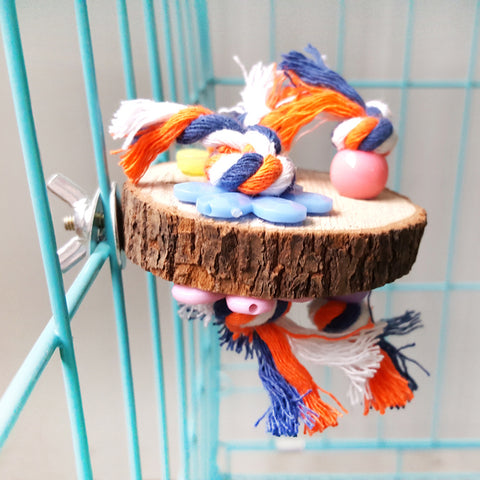 Round Wooden Stand Platform Parrot Toy Bird Pet Bite Chew Cage Hangings Decor