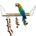 Pet Bird Parrot Colorful Wood Swing Climbing Ladder Bells Hanging Toy Cage Decor