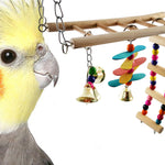 Pet Bird Parrot Colorful Wood Swing Climbing Ladder Bells Hanging Toy Cage Decor