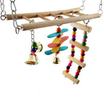 Pet Bird Parrot Colorful Wood Swing Climbing Ladder Bells Hanging Toy Cage Decor
