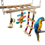 Pet Bird Parrot Colorful Wood Swing Climbing Ladder Bells Hanging Toy Cage Decor