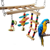 Pet Bird Parrot Colorful Wood Swing Climbing Ladder Bells Hanging Toy Cage Decor