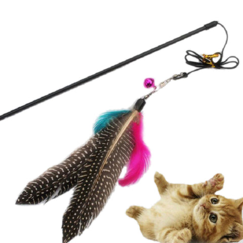 Great Kitten Play Interactive Fun Toy Cat Teaser Wand Feather Pendant + Bell