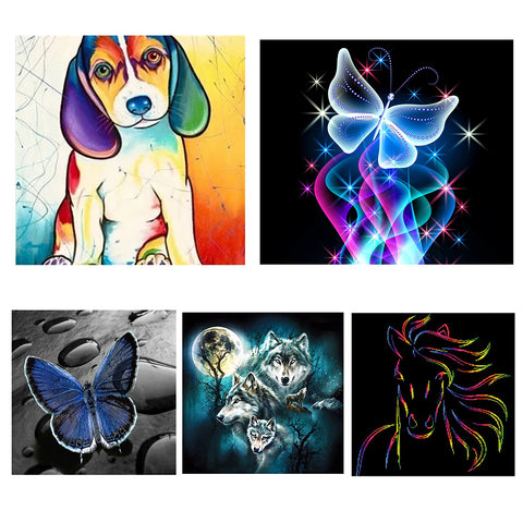 Colorful DIY Resin Diamond Painting Butterfly Wolf Dog Partial Drill Home Decor