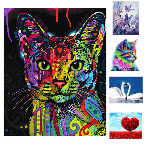 Colorful Animals Cat Swan Butterfly DIY Oil Painting By Numbers Wall Art Decor