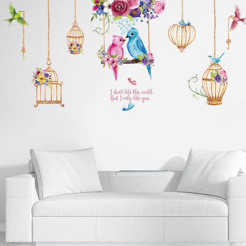 Fashion Birdcage Bird Flower Wall Sticker Home Bedroom Kids Room Decor Art Decal