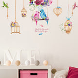 Fashion Birdcage Bird Flower Wall Sticker Home Bedroom Kids Room Decor Art Decal