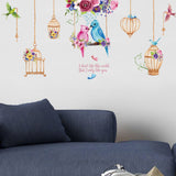 Fashion Birdcage Bird Flower Wall Sticker Home Bedroom Kids Room Decor Art Decal