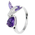Bird Water Drop Faux Amethyst Cubic Zirconia Women Engagement Wedding Open Ring