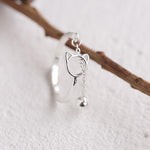 Cute Hollow Cat with Bell Charm Chain Open Ring Women Animal Finger Jewelry