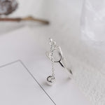 Cute Hollow Cat with Bell Charm Chain Open Ring Women Animal Finger Jewelry