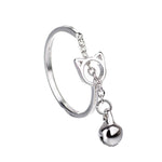 Cute Hollow Cat with Bell Charm Chain Open Ring Women Animal Finger Jewelry