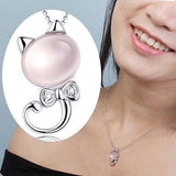 Women's Fashion Cute Kitten Rhinestone Pendant Silver Plated Chain Necklace