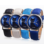 Cartoon Black Cat Round Dial Faux Leather Band Quartz Watch Women Wrist Decor