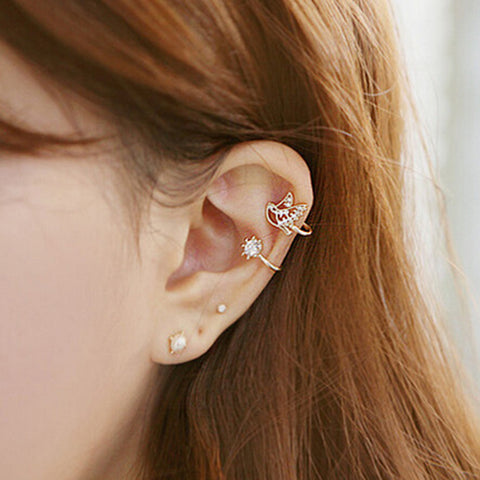 Elegant Women Little Bird Rhinestone Ear Clip No Piercing Earrings Party Jewelry