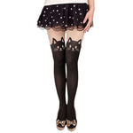 Sexy Cute Black Tattoo Long Socks Sheer Cartoon Cat Pantyhose Stockings Tights