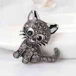 Vintage Women Girls Lovely Cat Kitten Rhinestone Collar Brooch Pin Party Jewelry