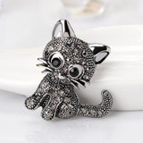 Vintage Women Girls Lovely Cat Kitten Rhinestone Collar Brooch Pin Party Jewelry