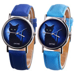 Cartoon Black Cat Round Dial Faux Leather Band Quartz Watch Women Wrist Decor