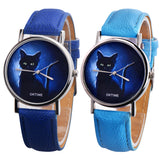 Cartoon Black Cat Round Dial Faux Leather Band Quartz Watch Women Wrist Decor
