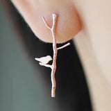 Women Fashion Bird Tree Branches Shape Earrings Concise Alloy Ear Studs Jewelry