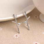 Women Fashion Bird Tree Branches Shape Earrings Concise Alloy Ear Studs Jewelry