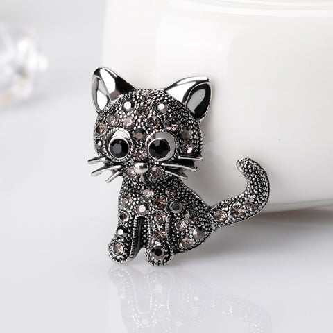 Vintage Women Girls Lovely Cat Kitten Rhinestone Collar Brooch Pin Party Jewelry