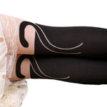 Sexy Cute Black Tattoo Long Socks Sheer Cartoon Cat Pantyhose Stockings Tights