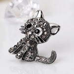 Vintage Women Girls Lovely Cat Kitten Rhinestone Collar Brooch Pin Party Jewelry