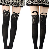 Sexy Cute Black Tattoo Long Socks Sheer Cartoon Cat Pantyhose Stockings Tights