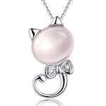 Women's Fashion Cute Kitten Rhinestone Pendant Silver Plated Chain Necklace