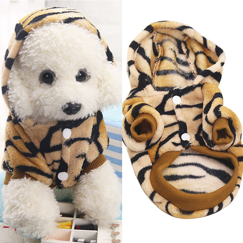 Dog Puppy Hoodie Tiger Style Warm Flannel Dog Clothing Costume Winter Warm Coat
