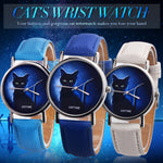 Cartoon Black Cat Round Dial Faux Leather Band Quartz Watch Women Wrist Decor