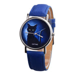 Cartoon Black Cat Round Dial Faux Leather Band Quartz Watch Women Wrist Decor