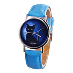 Cartoon Black Cat Round Dial Faux Leather Band Quartz Watch Women Wrist Decor