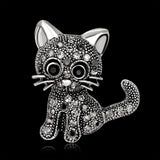 Vintage Women Girls Lovely Cat Kitten Rhinestone Collar Brooch Pin Party Jewelry